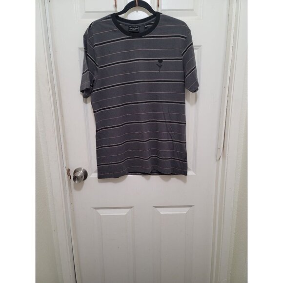 Various artiste Los Angeles Men's Gray Striped T-Shirt With Embroidered Rose Lo - Picture 3 of 11